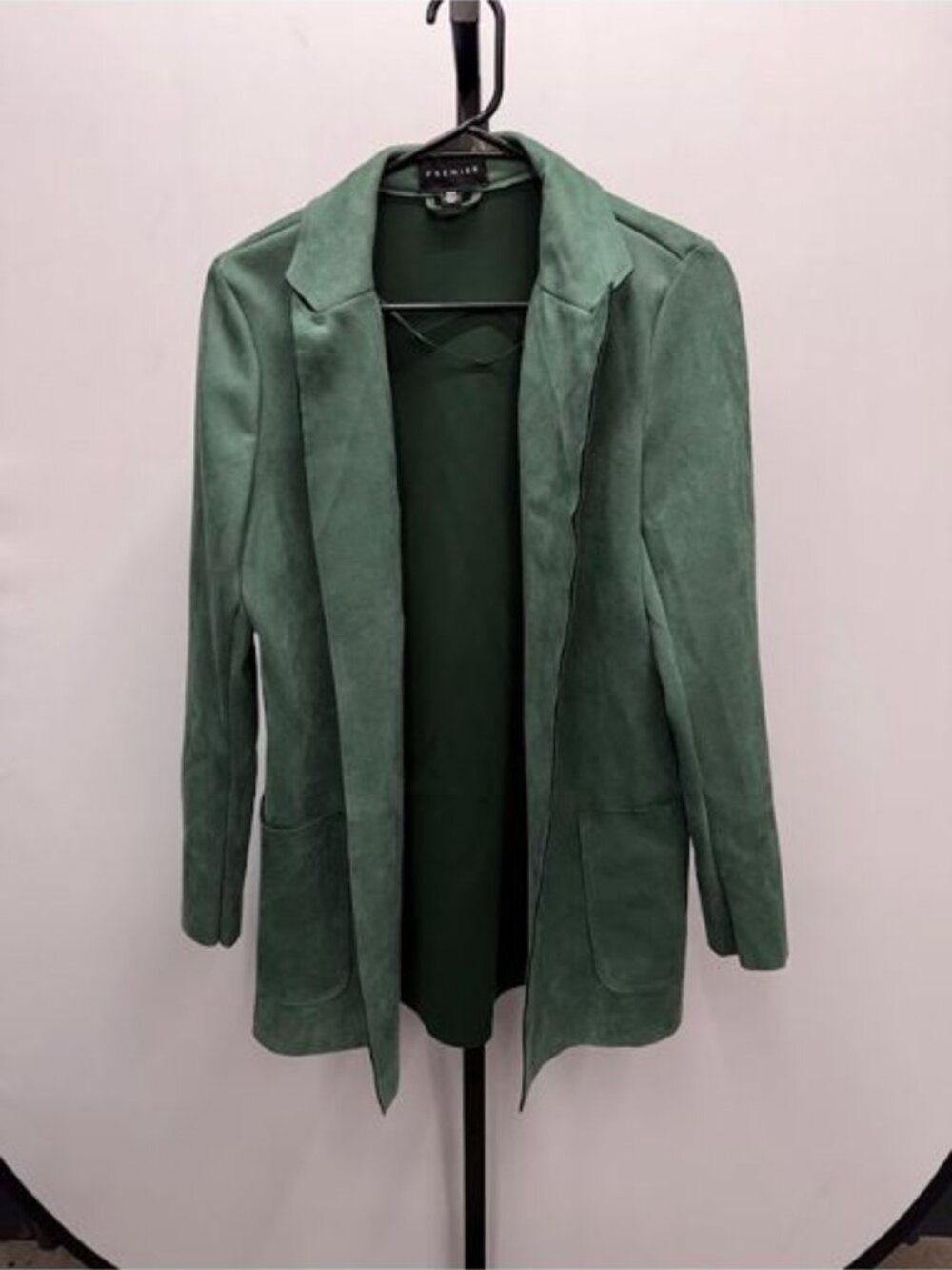 Premise Faux Suede Green Open Blazer Cardigan Jacket